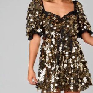 Attractive! Black with Gold Floral Sequins Taylor Swift Concert dress XS